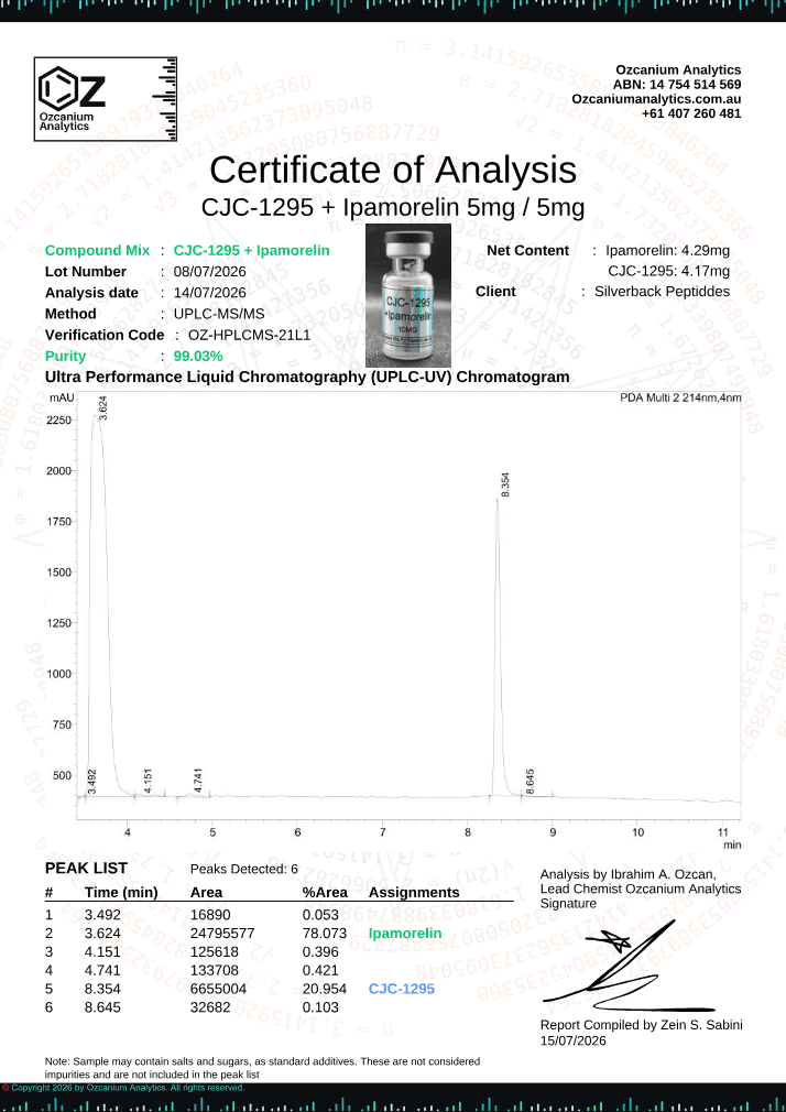 CJC-1295 + Ipamorelin 5mg / 5mg certificate, page 1