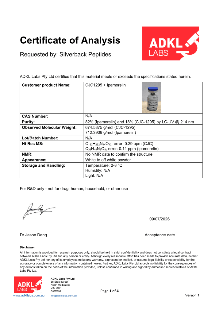 CJC-1295 + Ipamorelin certificate, page 1