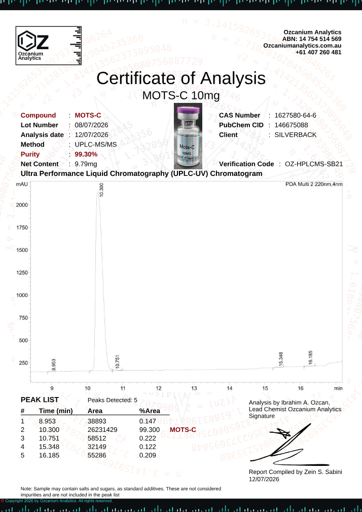 MOTS-C 10mg certificate, page 1