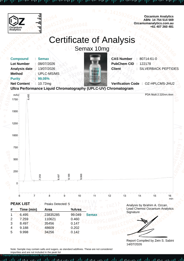 Semax 10mg certificate, page 1